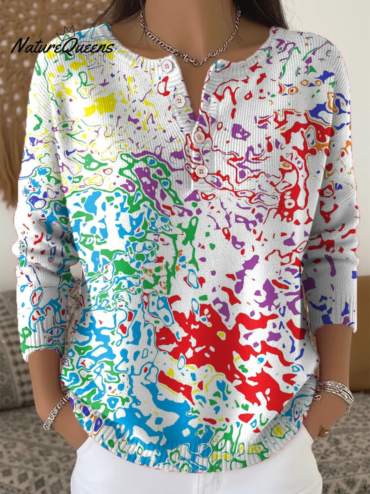 Women's Abstract Pattern Art Print Casual Cardigan Sweater