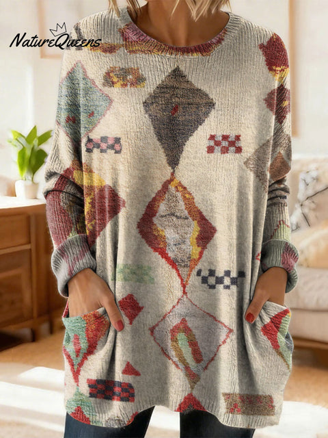 Women's Gradient Pattern Art Print Casual Cotton Knitted Sweater