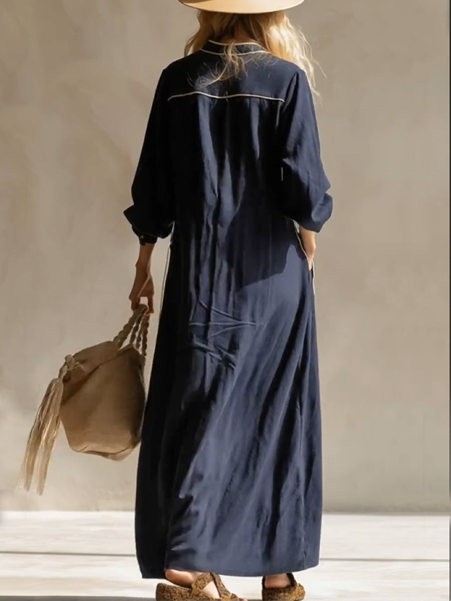 Comfortable Linen And Cotton Trimmed Dress