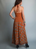 Bohemian Polka-dot Halter Linen And Cotton Dress