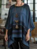 Women's Loose-fitting Artistic Print Linen And Cotton Top