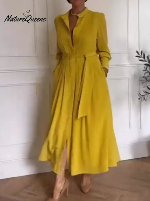 Women's Elegant Pleated Long-sleeved Dress