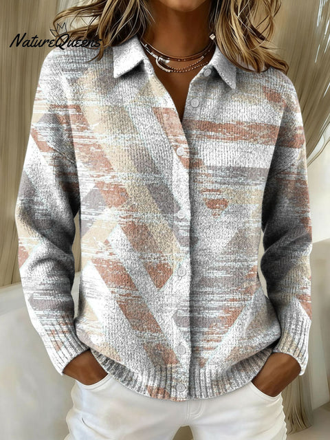 Simple geometric line decorative pattern Shirt Collar Sweater