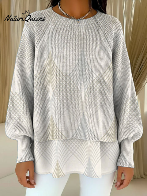 Women's Geometric Line Decorative Patterns Casual Round Collar Long Sleeve Sweater