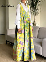 Women's Retro Splicing Colorful Flowers Floral Pattern Art Print Casual Cotton Denim Dress