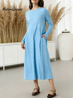 Women's Solid Color Round Neck Long Sleeve Casual Loose Knit Dress