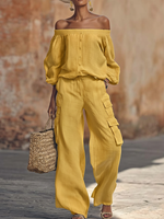 Cozy Relaxed Linen-cotton Top And Work Pants Two-piece Set