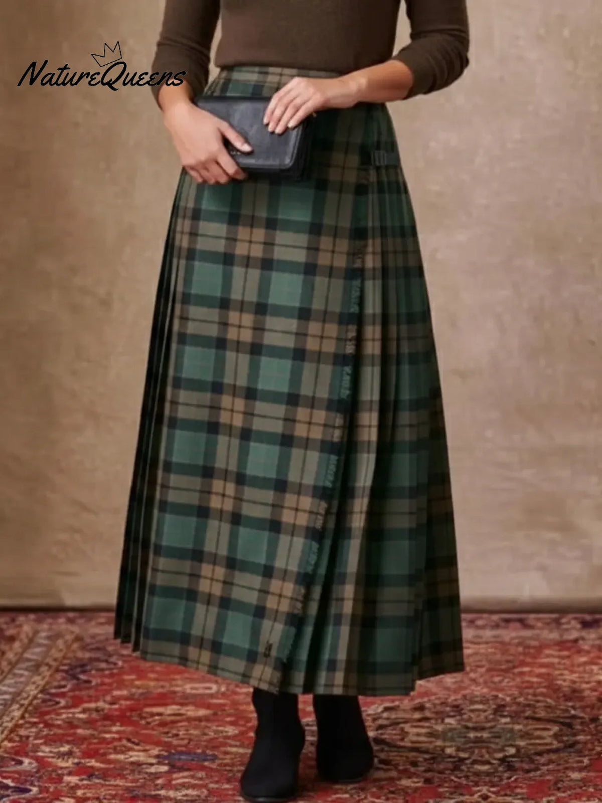 Women's Scottish Plaid Pleated Cotton Skirt
