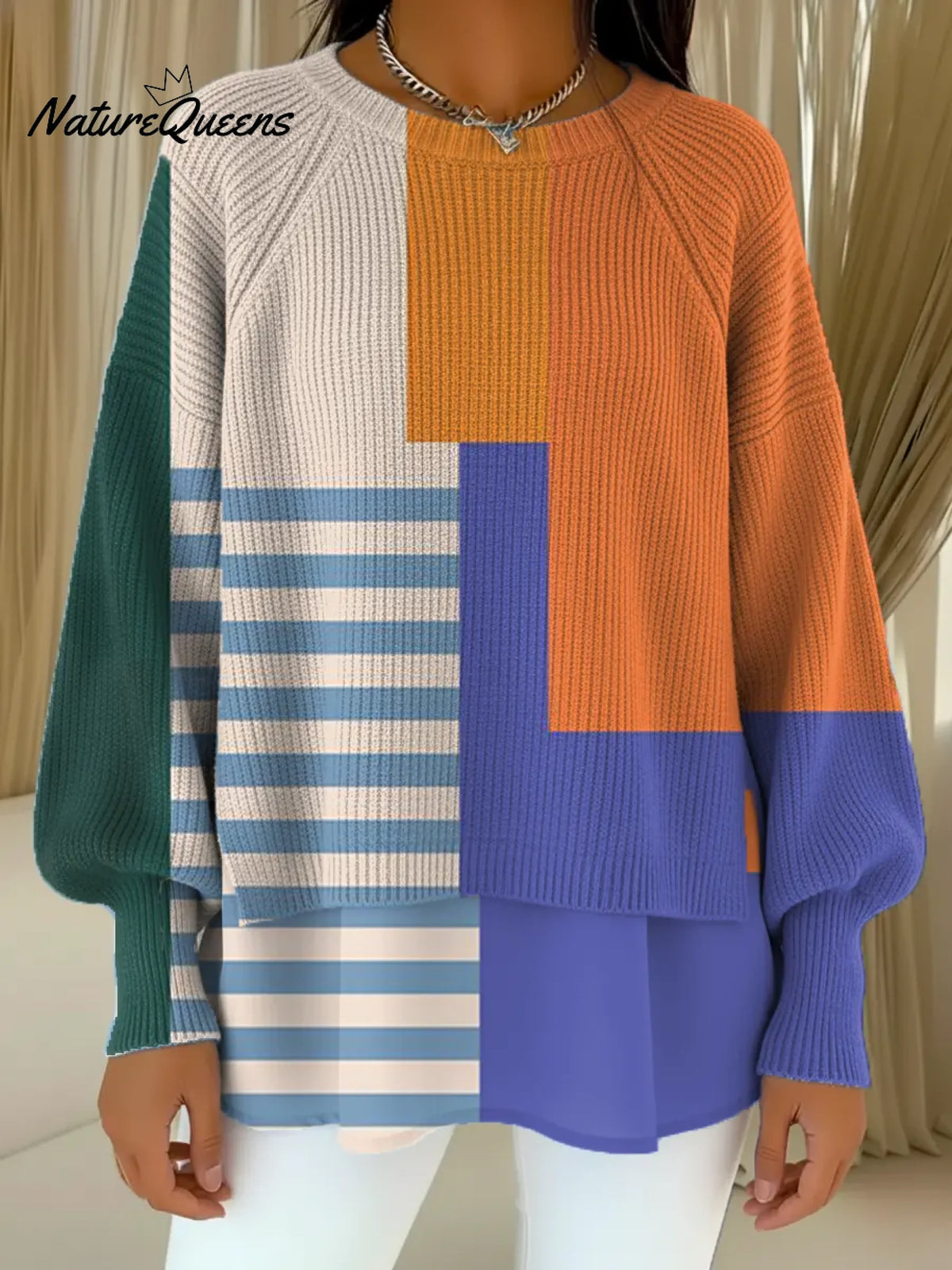 Women's VintageGeometric ArtArt Print Casual Knitted Sweater