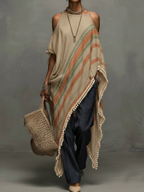 Colorful Printed Fringed Hem Top Blouse