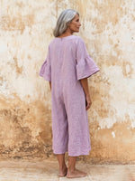 Minimalist Loose-fit Cotton-linen Jumpsuit With Flared Sleeves