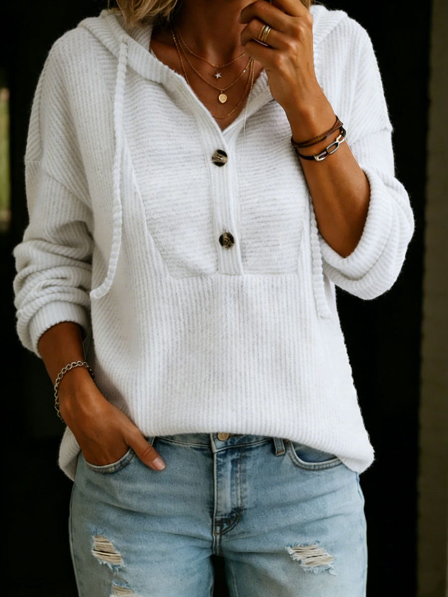 Women's Solid Color Hooded Crew Neck Long-sleeved Sweater