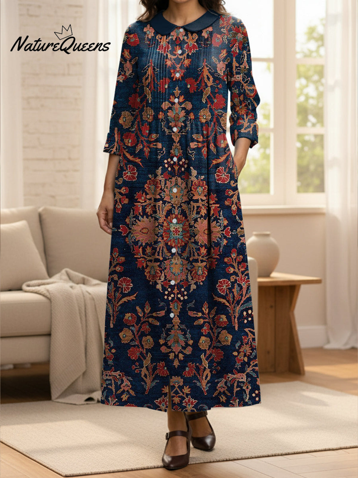 Women's Vintage Ethnic Pattern Cotton And Linen Dress