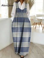 Women's Plaid Pattern Art Print Casual Cotton Denim Dress