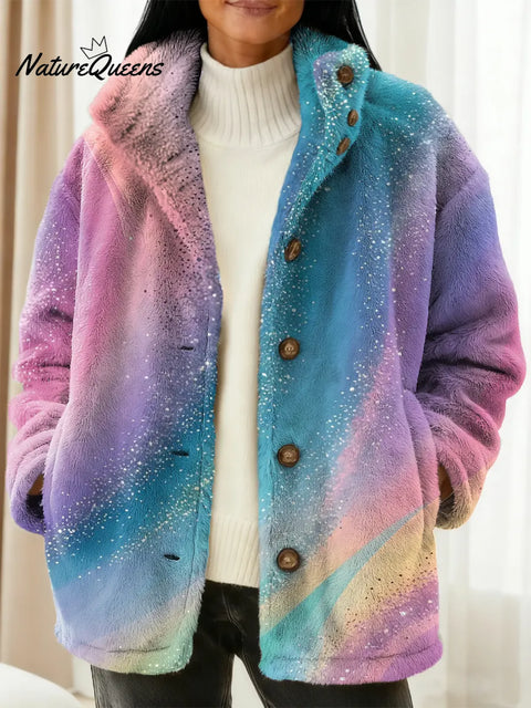 Women's Gradient Color Art Print Casual Sherpa Coat