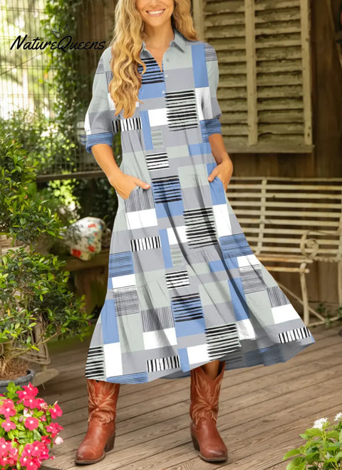 Women's Geometric Pattern Art Print Casual Cotton Dress