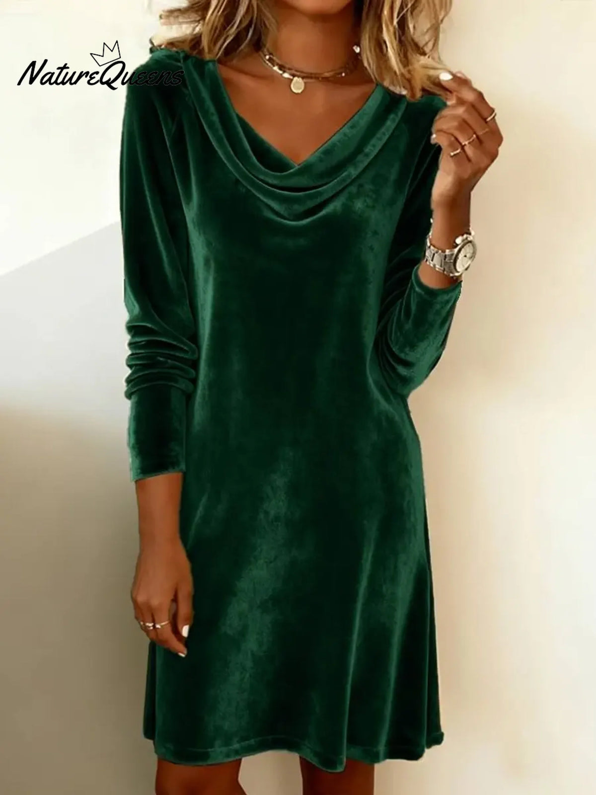 Women's velvet draped neck dress