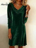 Women's velvet draped neck dress