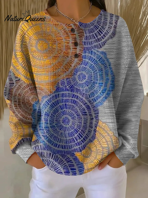 Women's Geometric Pattern Art Print Casual Waffle Sweatshirt