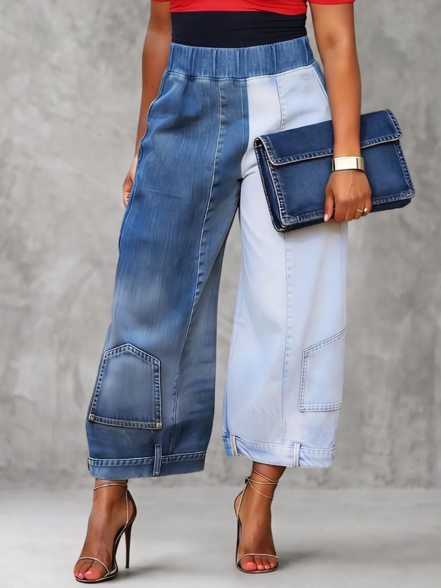 High-waisted Wide-leg Paneled Cropped Jeans