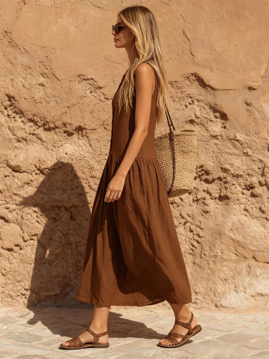 Women's Simple Cotton And Linen Sleeveless Dress