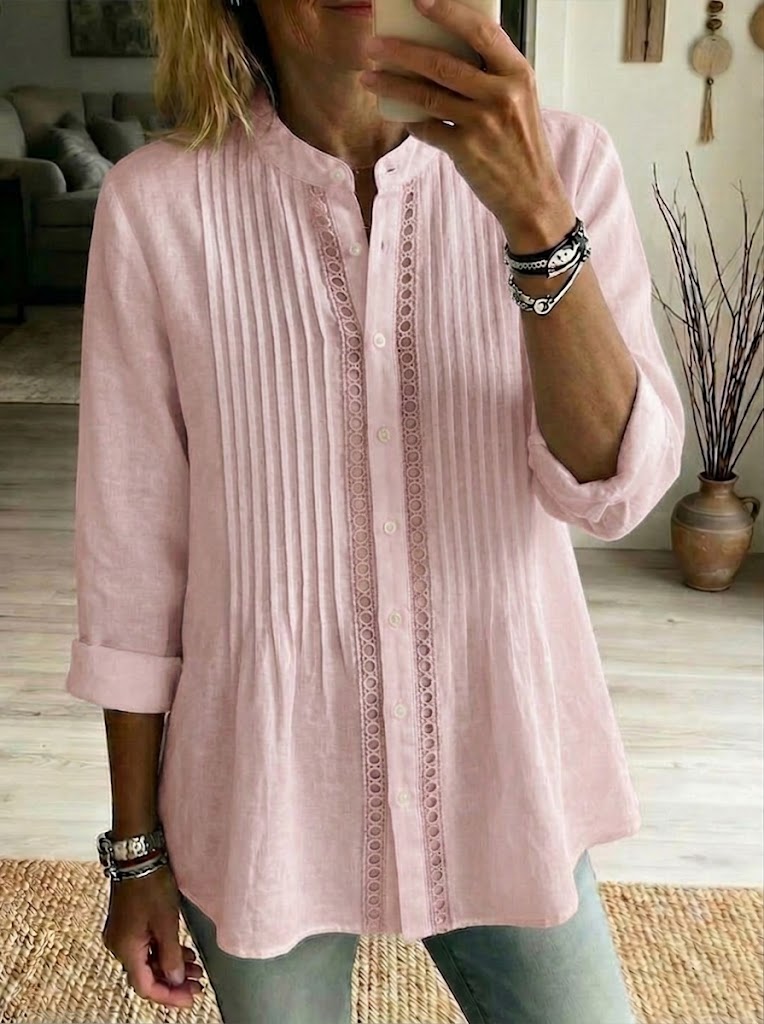 Casual Pleated Linen And Cotton Shirt