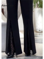 Women's Elegant Flared Trousers With Lace Detailing At The Front