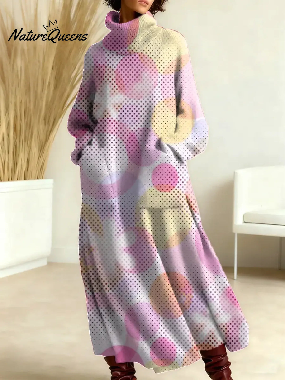 Women's Geometric Pattern Art Print Casual Cotton Knitted Dress