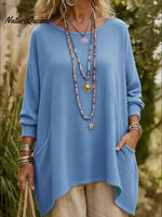 Casual Irregular Hem Pocket Sweater Pullover