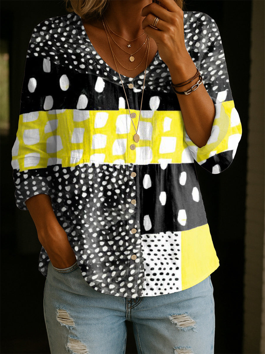 Women's Geometry Art Print Linen Cotton Shirt