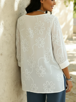 Casual Loose-fitting Floral Embroidery Cotton Shirt Blouse