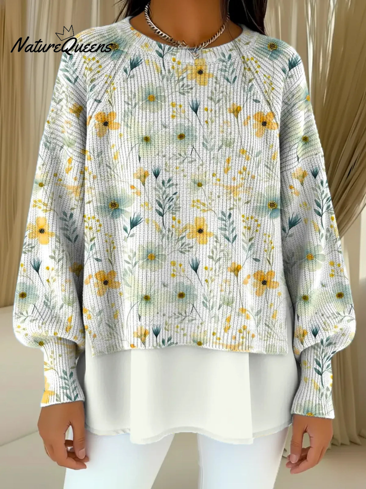 Women's Floral Pattern Art Print Casual Knitted Sweater