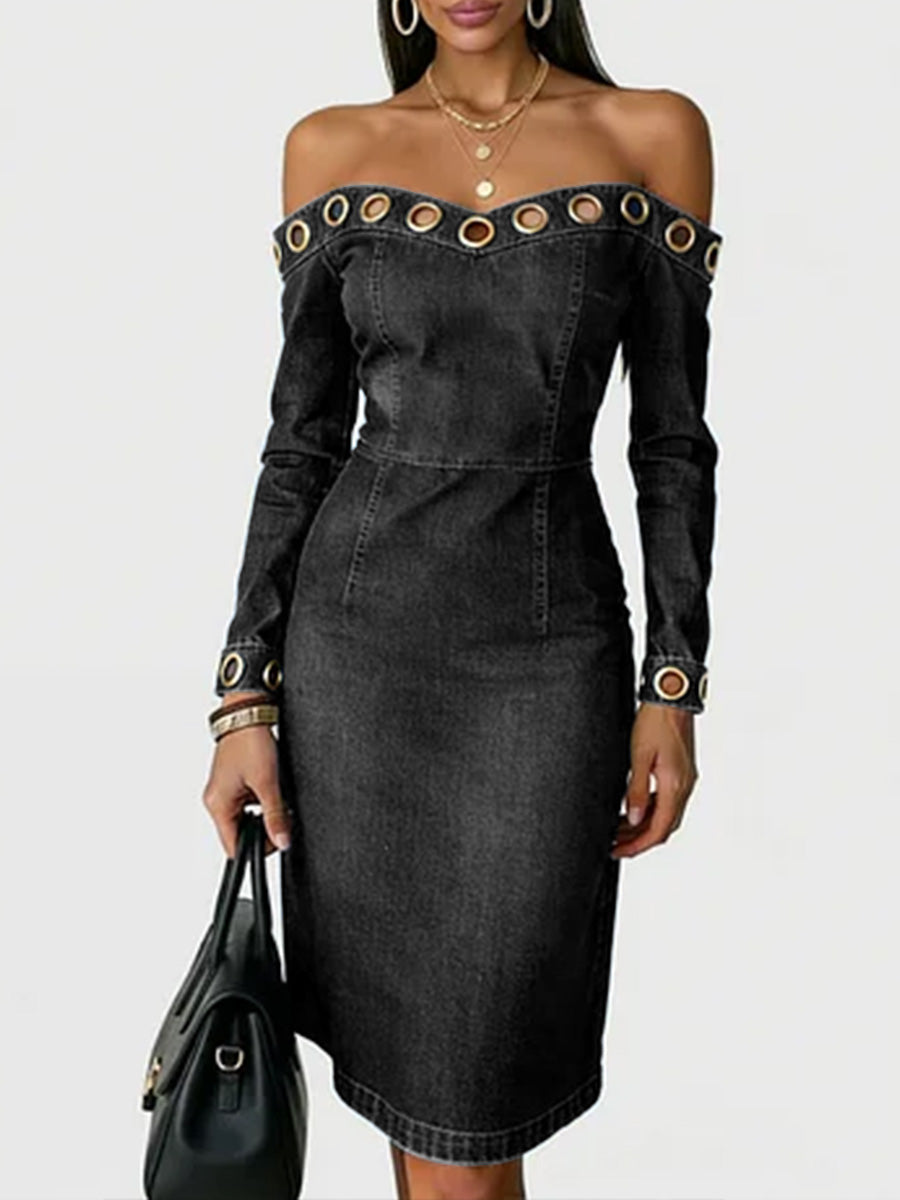 Women's Strapless Long-sleeved Casual Slim-fit Denim Dress