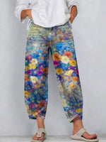 Women's Vintage Nationality Pattern Art Prints Casual Denim Cotton Pants