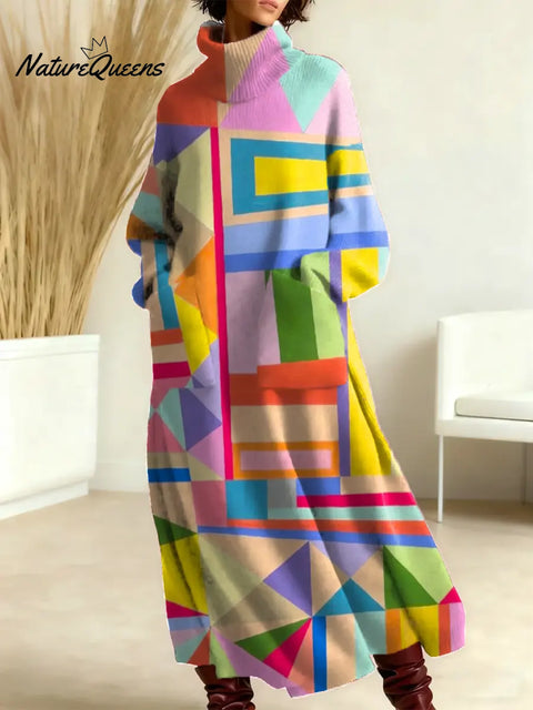Women's Geometric Pattern Art Print Casual Cotton Knitted Dress