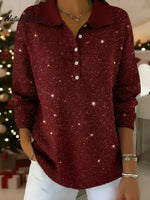 Women's Solid Color Peter Pan Collar Long Sleeve Casual Loose Sequined Knit Top