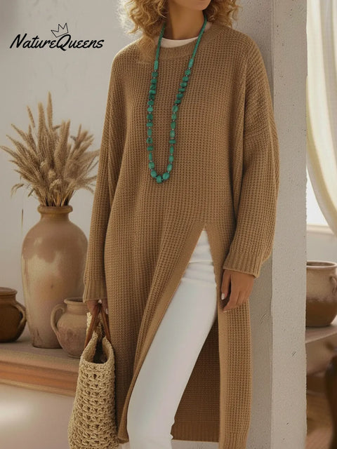 Elegant Cozy Slit Loose Knit Dress