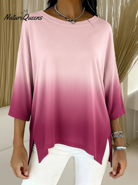 Women's Casual Loose Gradient Crew Neck Cotton T-Shirt