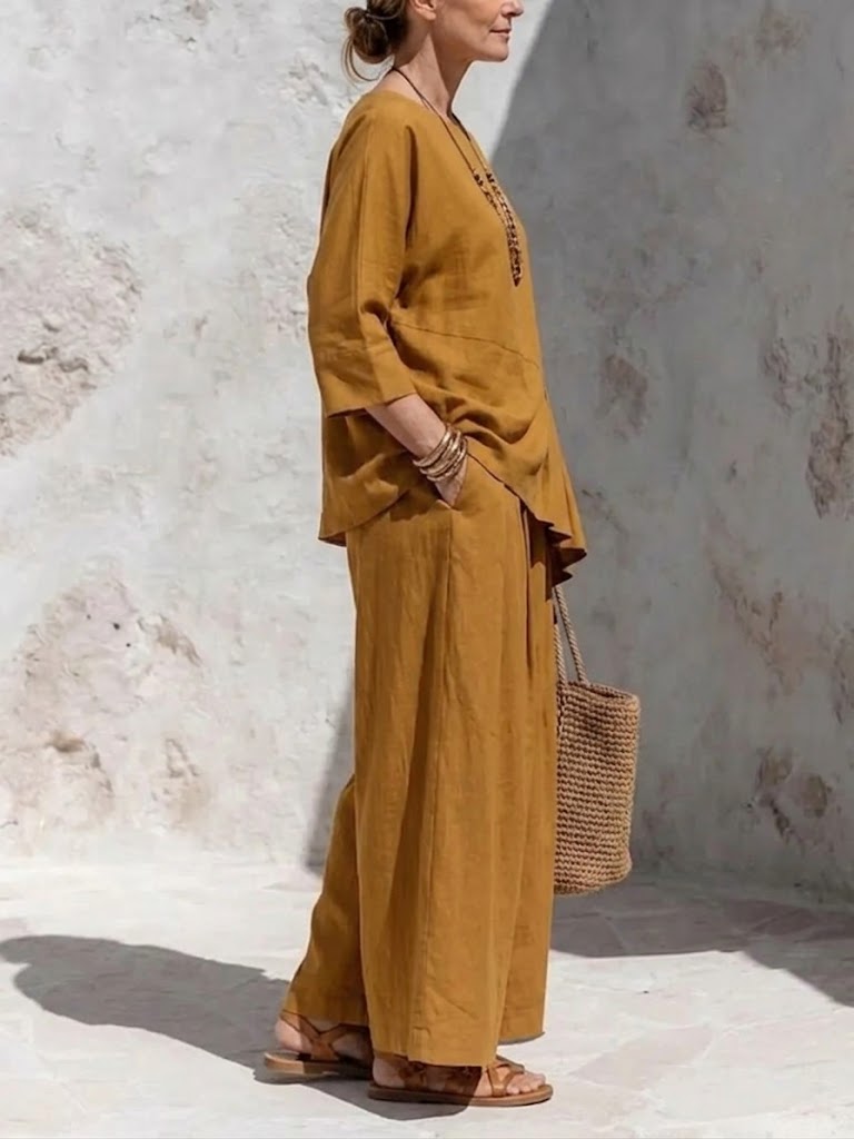 Women's Casual Irregular Top Design Relaxed Cotton-linen Set
