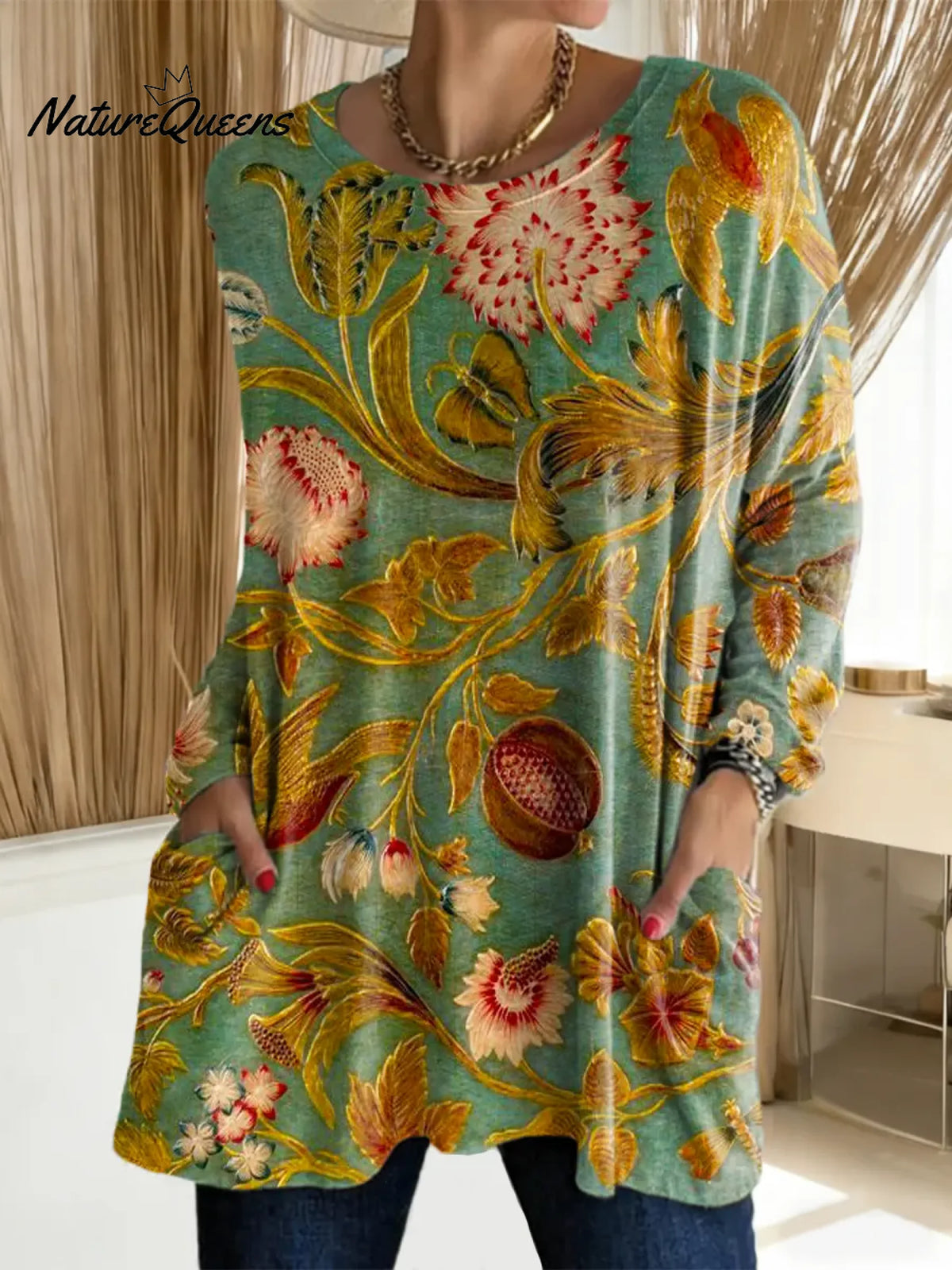 Women's Floral Pattern Art Print Casual Cotton T-shirt