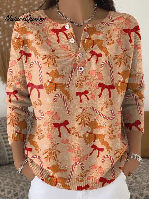 Women's Christmas Deer Pattern Art Print Casual Cardigan Sweater