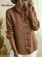 Elegant Lace-collared Denim Shirt Top