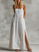 Women's Striped Art Casual Button Stylish Comfortable Cotton Linen Dress