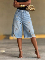 Casual & Stylish Denim Shorts With Metal Rings