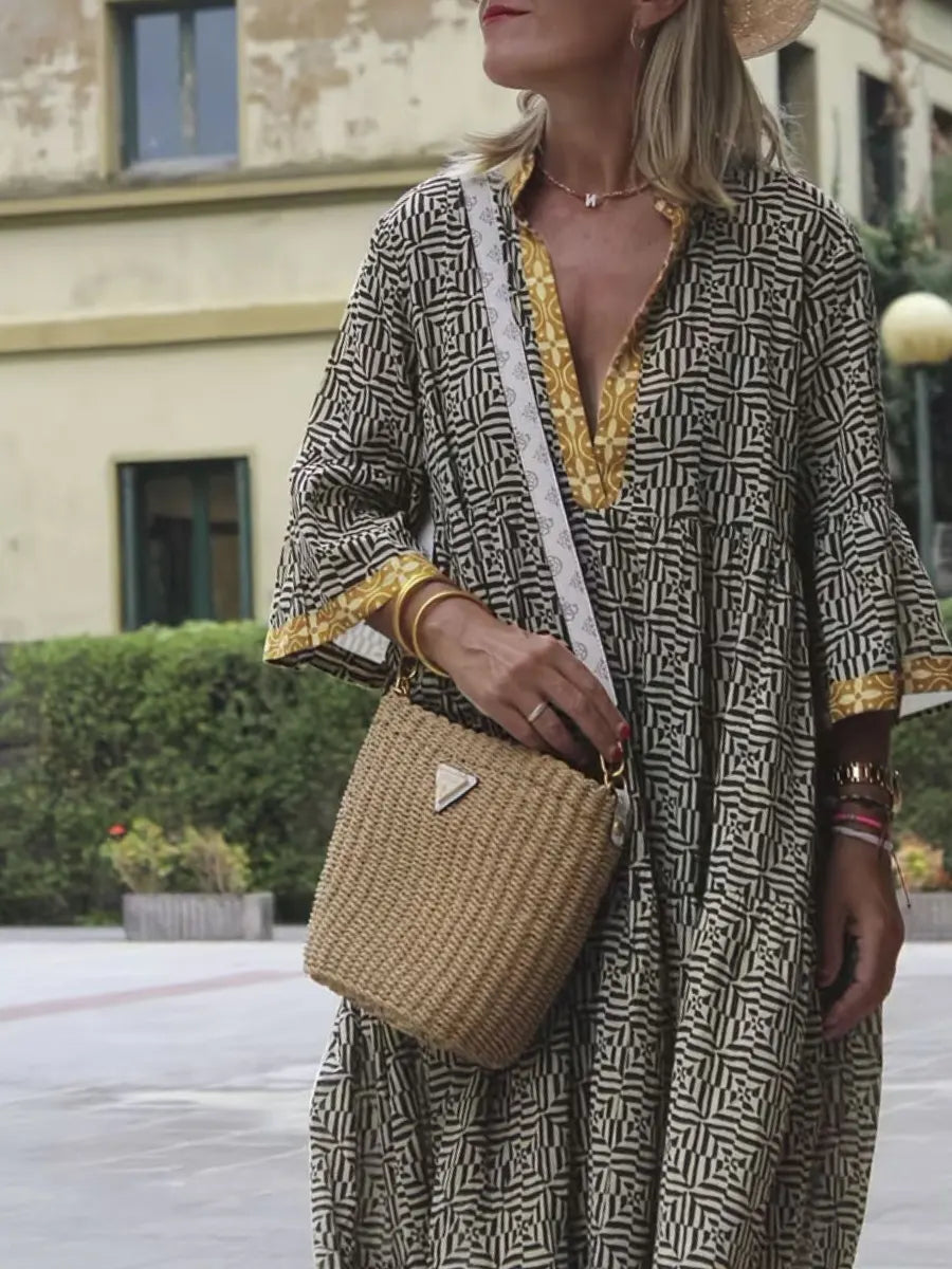 Women's Retro Pattern Art Print Casual Cotton Dress