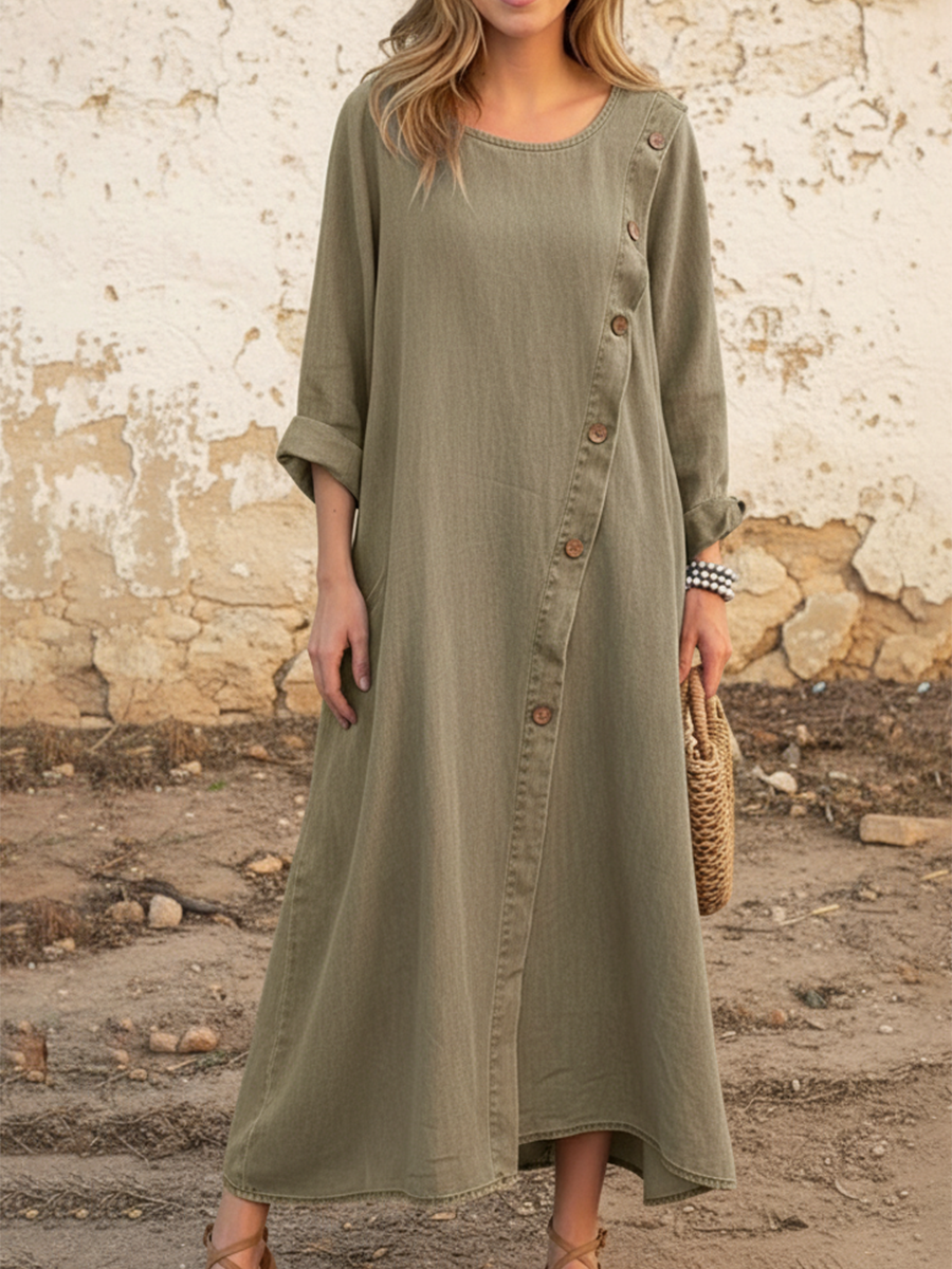 Casual And Cozy Button-down Denim Dress