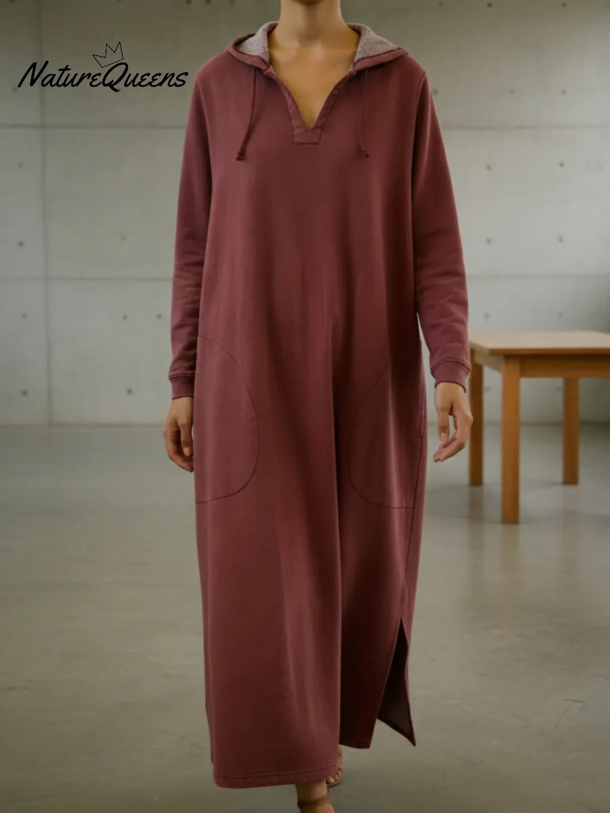 Casual Loose-fitting Hooded Sweatshirt Dress