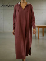 Casual Loose-fitting Hooded Sweatshirt Dress