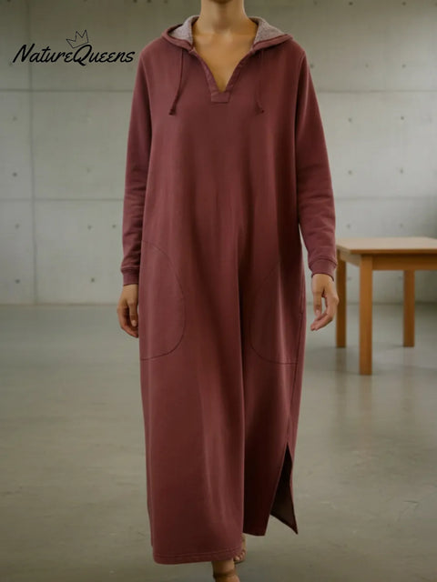 Casual Loose-fitting Hooded Sweatshirt Dress