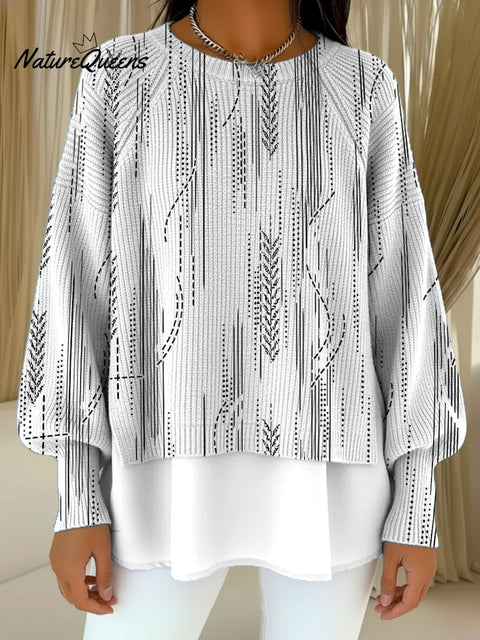 Women's Wheat Ear Line Decorative Pattern Casual Round Collar Long Sleeve Sweater